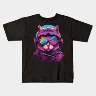 A cat in a ski googles Kids T-Shirt